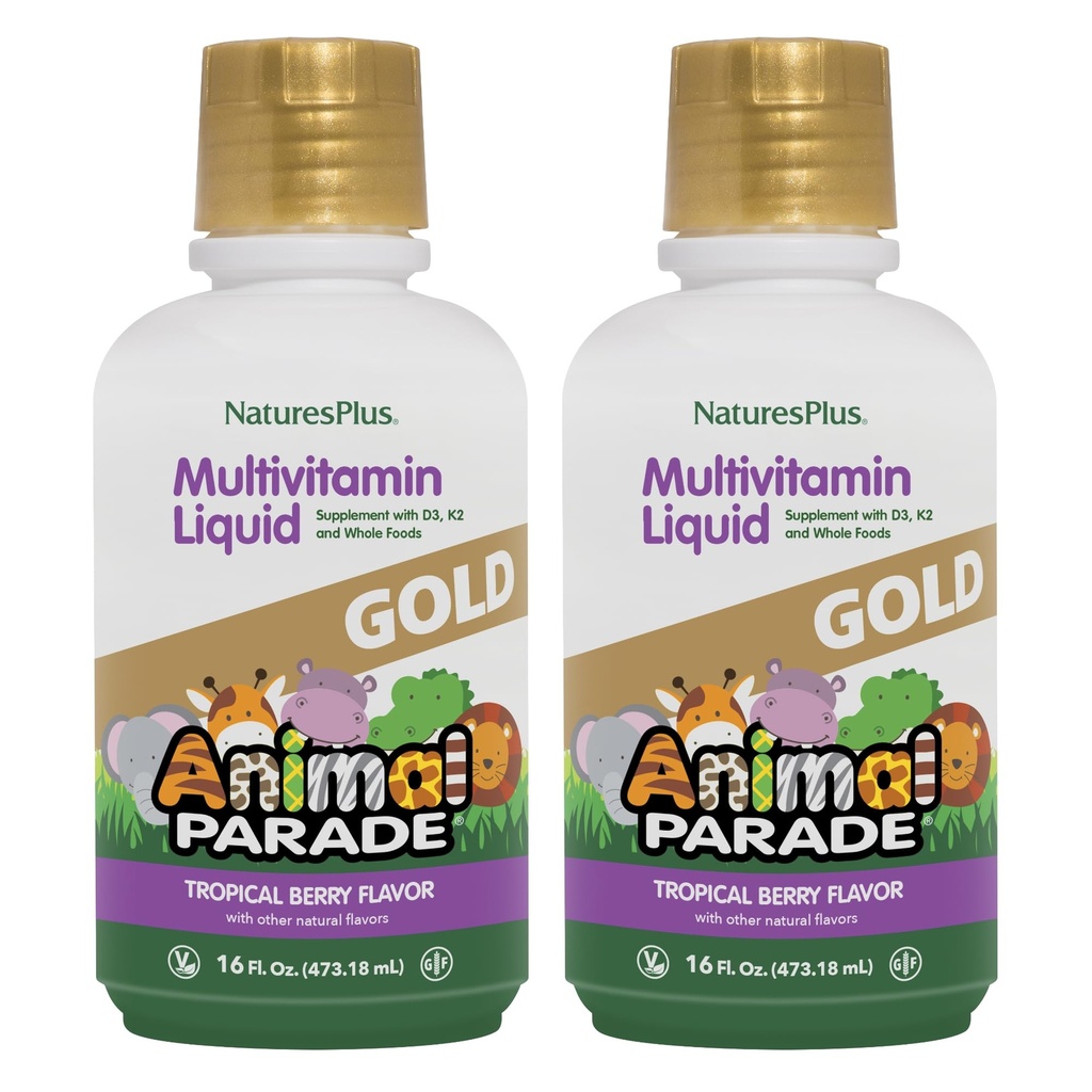 NaturesPlus Animal Parade Gold Children's Liquid Multivitamin - 16 fl oz, Pack of 2 - Natural Tropikal Berry Flavor - Gluten Free, Vegan - 64 Toplam Hizmetler