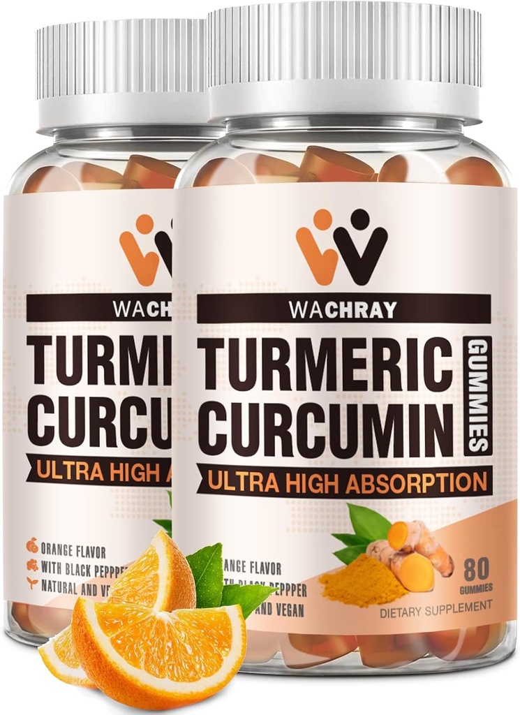 Turmeric Curcumin Gummies with Ginger & Black Pepper Extract - 2 Pack Tumeric Gummy Supplements for Pain Inflammation Ortak Kilo Health Support - Vegan, Organik, Gelatin-Free - Yetişkinler ve Çocuklar için