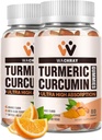 Turmeric Curcumin Gummies with Ginger & Black Pepper Extract - 2 τεμ. Tumeric Gummy Συμπληρώματα για τον πόνο Φλεγμονή Κοινή Υποστήριξη για την Υγεία Βάρος - Vegan, Organic, Gelatin-Free - για ενήλικες και παιδιά