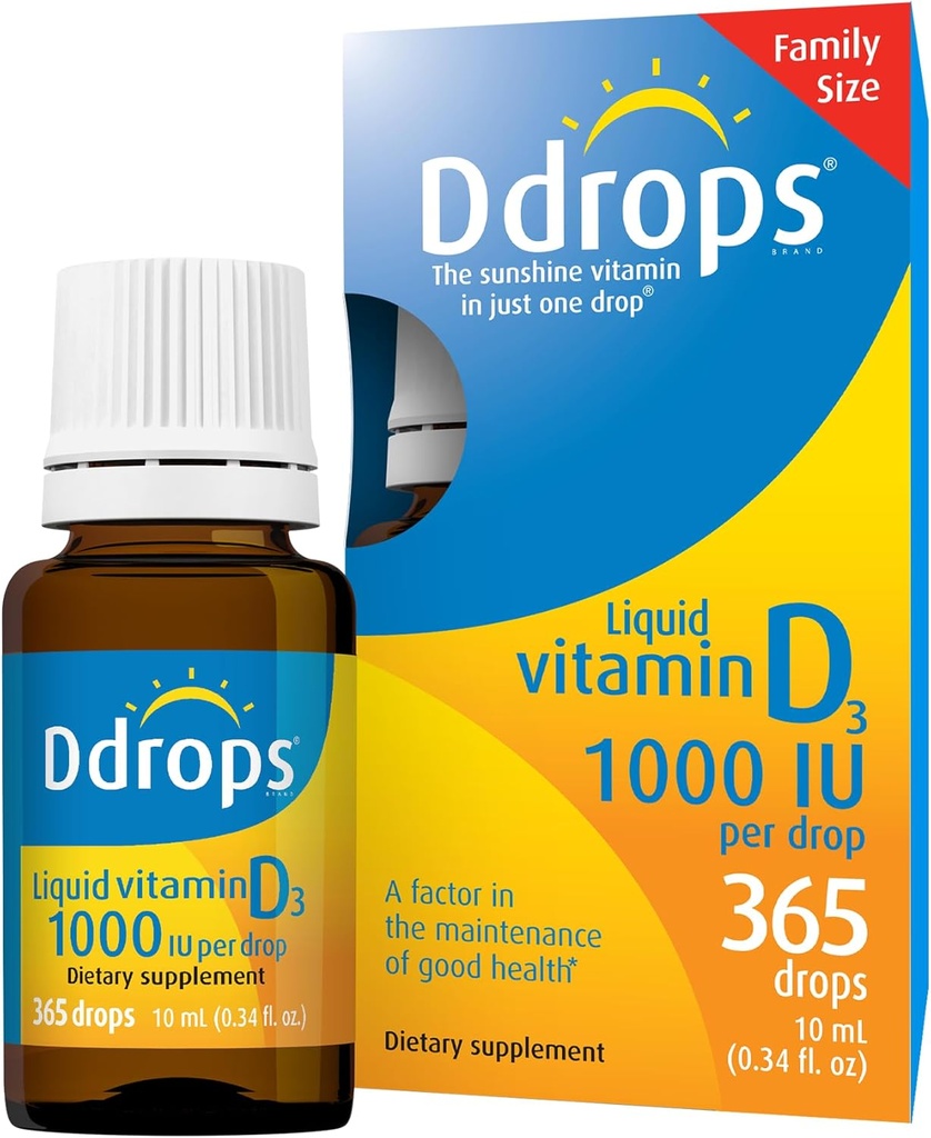 Ddrops Yetişkinler 1000IU 365 Drops - Sıvı Vitamin D3 Supplement, Güçlü Bones & Immune System
