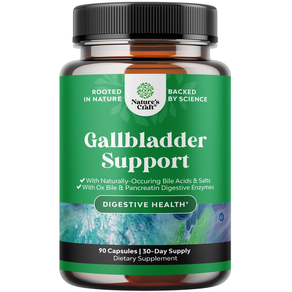 Gallbladder Support Digestive Enzymes with Ox Bile - Purified Ox Bile Salts for No Gallbladder & Pancreas Cleanse, Detox & Tamir - Digestion Supplement with Pancreatin & Chanca Piedra - 90 Capsules