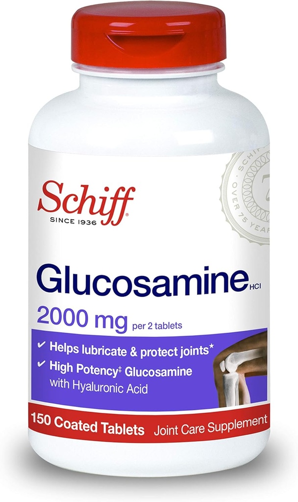 Schiff Glucosamine 2000 mg (per service) + Hyaluronik Asit Tabletleri (150 Bir Şişede Kont), Ortak Bakım Supplement Ortak Hareketliliği ve Flexability Destekleyen, Kartilage Yapısını Destekler