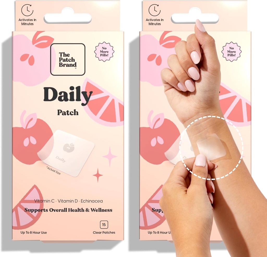 The Patch Brand Daily Support Patches | Natural Wellness Infused with Vitamin C, Zinc Citrate, Vitamin D, Ginko Biloba and Echinacea