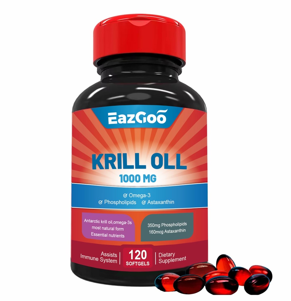 Antarktika Krill Oil 1000 mg, Omega 3 Supplement,EPA, DHA, Phospholipids ve Astaxanthin- 120 Softgels
