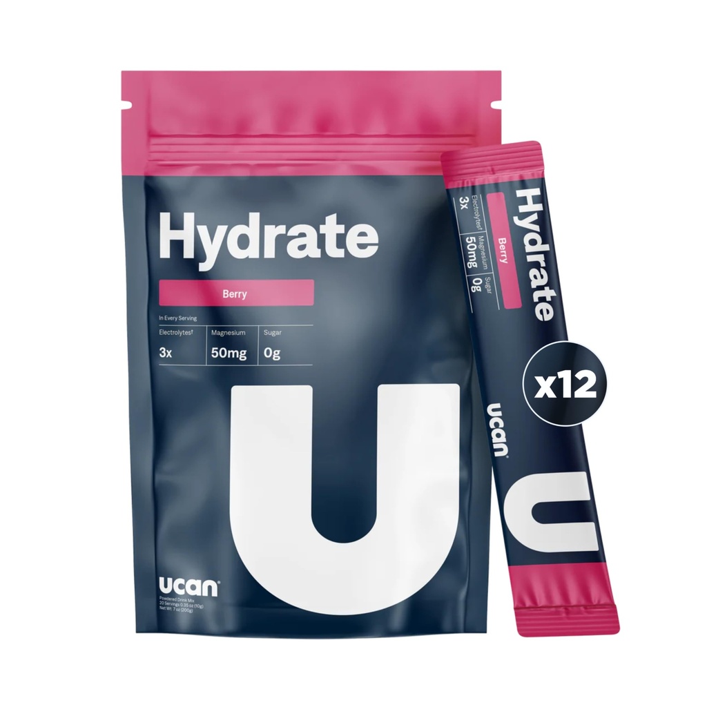 UCAN Hydrate Electrolyte Drink Mix (Berry, 12 Stickpacks) Sugar-Free, Keto-Friendly, Vegan, Non-GMO, Gluten-Free Electrolyte Toz with P properties & Magnezyum for Highlands & Athletes)