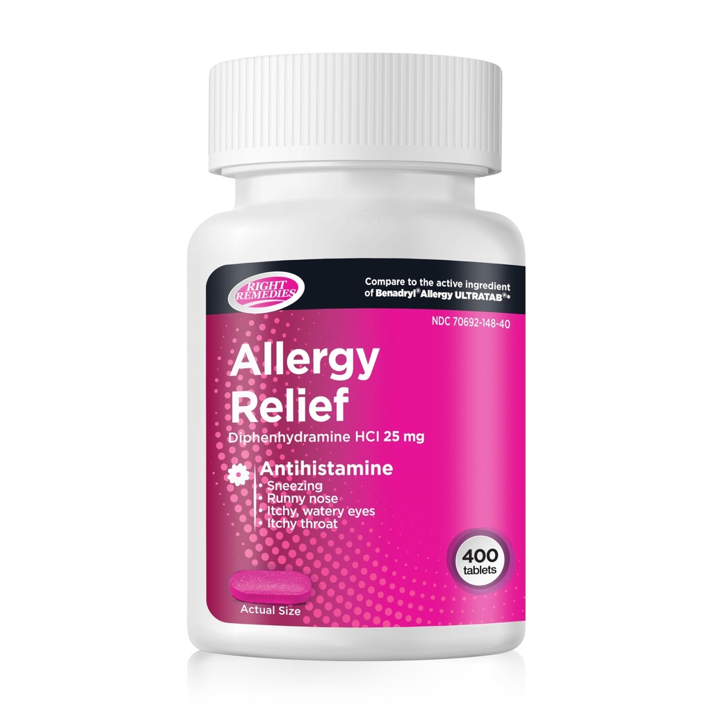 Antihistamin, Diphenhydramine HCl 25 mg, Generic Ultratabs, Relieves Mevsimi Kapalı veya Açık Kıtalar Tüm Enerjiler, 400 Kont