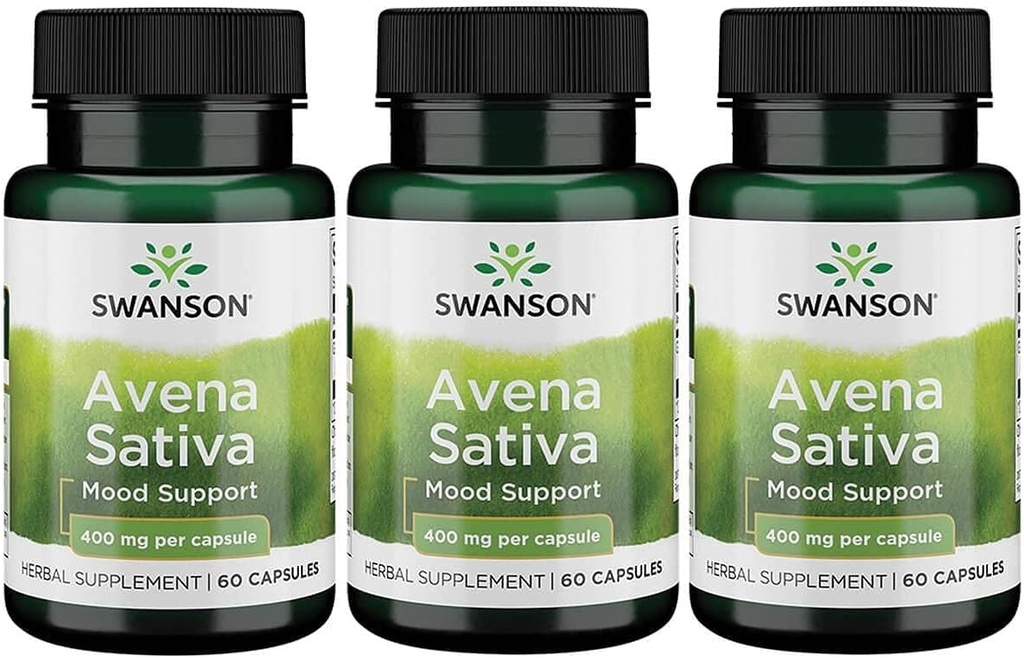 Swanson Full Spectrum Avena Sativa (Green Oat Grass) - Herbal Supplement Nervous System Health - Natural Formula Supporting General Wellness - (60 Capsules, 400 mg each) 3 Pack