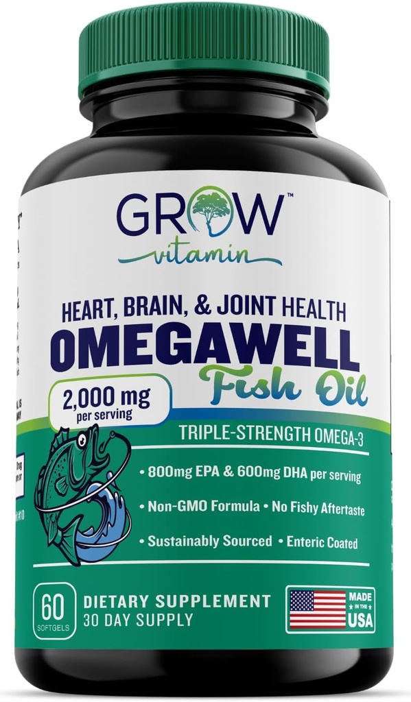 Triple Strength Omega 3 Fish Oil, 800 mg EPA 600 DHA Supplement for Heart, Brain & Immune Support, Absorbable Triple Strength, Sustainable Sourced - Mini Softgels - 30 Day Supply