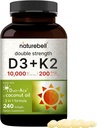 NatureBell Vitamin D3 10.000 IU + K2 200 mcg, 240 Softgels | Daily High Potency Formula with Coconut Oil | Bone, Heart & Immune Support | MK-7 Form | Non-GMO