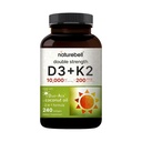 NatureBell Vitamin Double Strength D3 + K2-240 Softgels - 10.000 IU Vitamin D & 200 C2 - Bone Strength, Immune Function & Beverage Abxia Support* - Coconut Oil Infüzyon