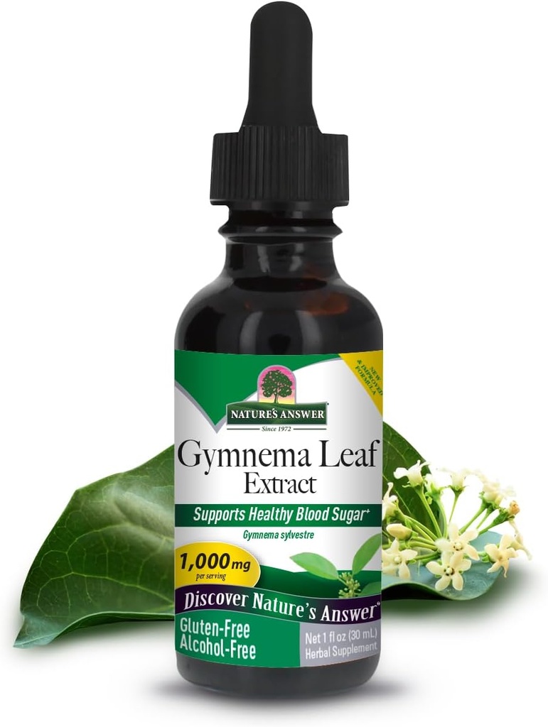 Nature's Answer Alkol Özgür Gymnema Leaf 1oz Extract | Gluten-Free | Non-GMO | Vegan | Yapay Flavors or Preservatives | Single Count Count Count