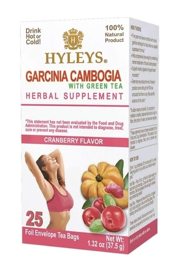 HYLEYS Tea Garcinia Cambogia Green Tea Cranberry Flavor - 25 Tea Bag (6 Pack - 150 Tea Bag Total)