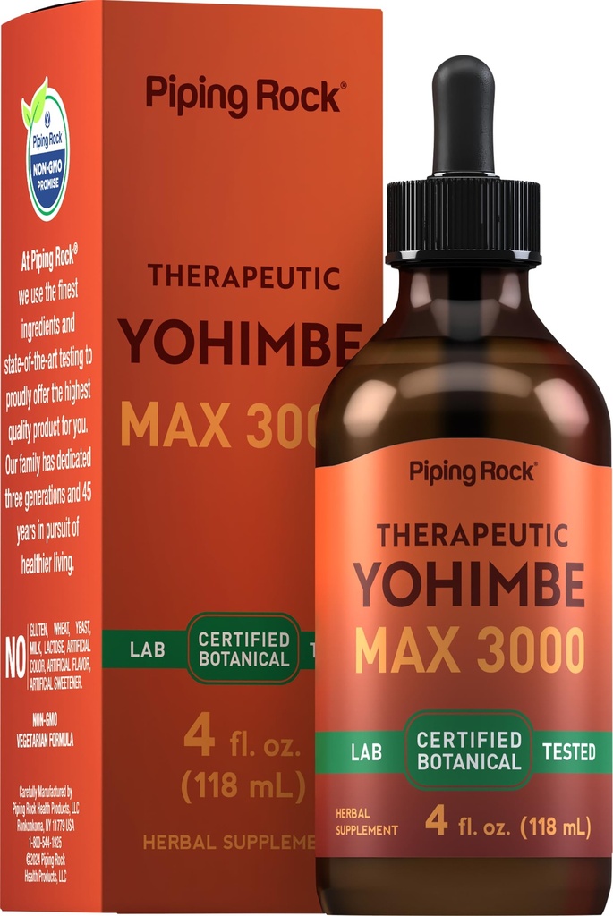 Piping Rock Yohimbe Bark Extract Supplement | 4 Fl Oz | Erkekler ve Kadınlar için Herbal Liquid Drops | Alkol Free | Vegetarian, Non-GMO, Gluten Free