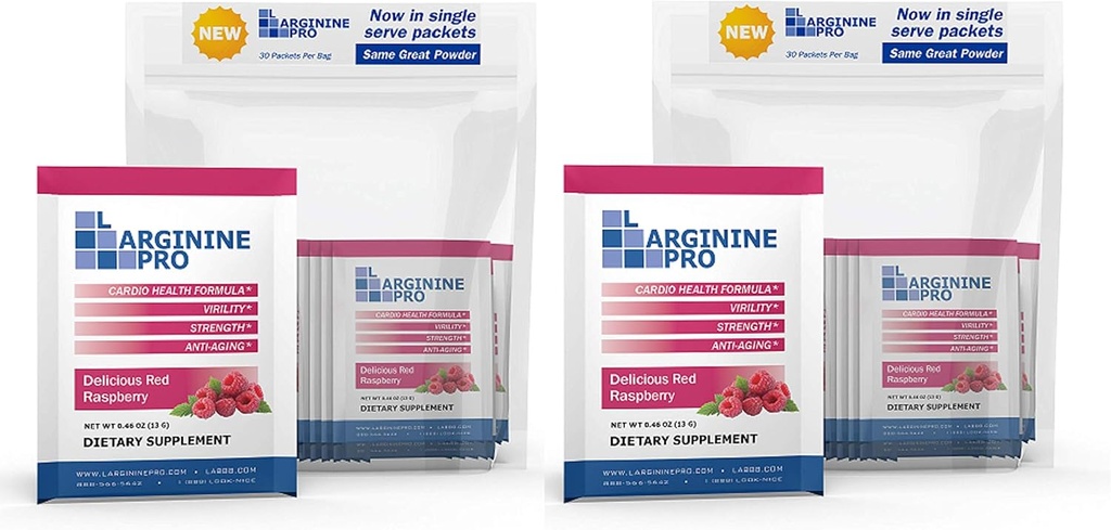 L-ARGININE PRO Supplement Toz | 60 Packets Single Serve Travel Size | L-arginine Plus 1,100 mg L-Citrulline, Raspberry L-Citrulline, Raspberry