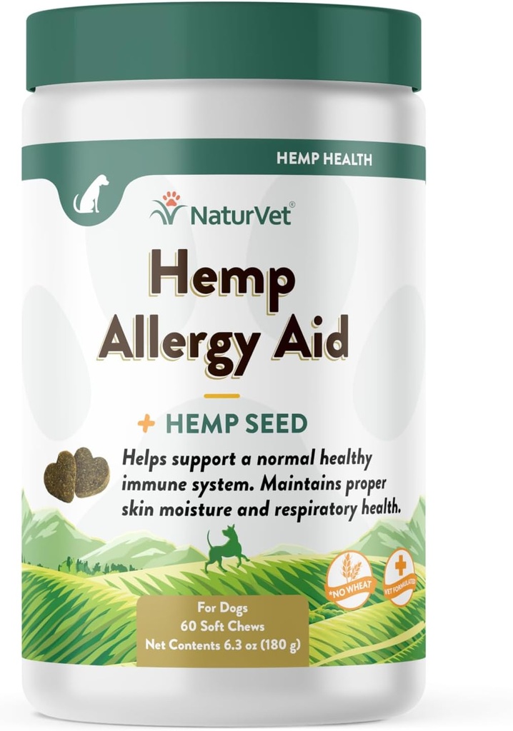 NaturVet Hemp Alerji Aid Supplement for Dogs, Hemp Seed, Antioksis, Omegas, Dha & Epa for Health Skin & Respiratory Health, 60 Count Count Count Count