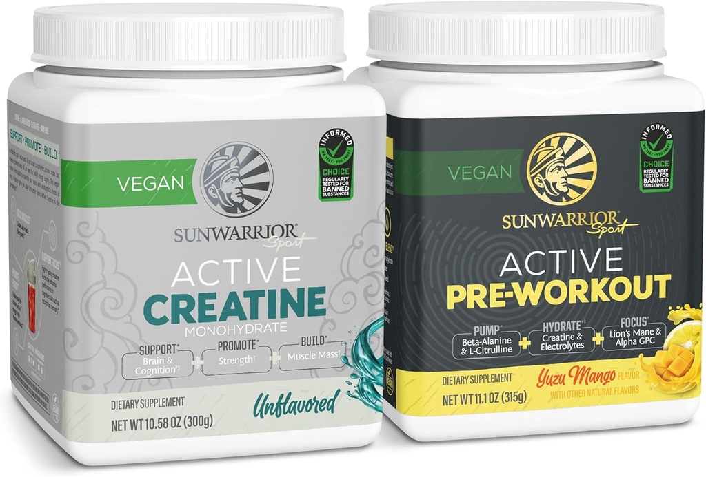 Aktif Preworkout Hydration Mix & Tinatine Monohidrat Toz Set | Sche & Save | Non-GMO Soy Süt Filler & Gluten Free (60 Unflavored Kretine, 30 Hizmet Yuzu Mango Preout)