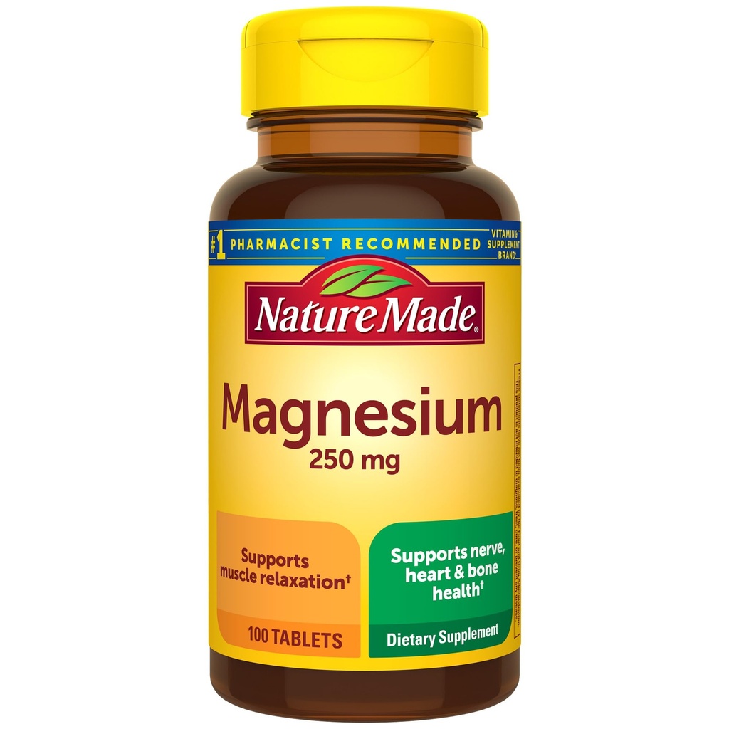 Nature Made Hoffman 250 mg, Magnezyum Supplements for Men and Women, Support for Muscle, Heart, Bone and Nerve Health, 100 Tablet, 100 Gün Supply Supply