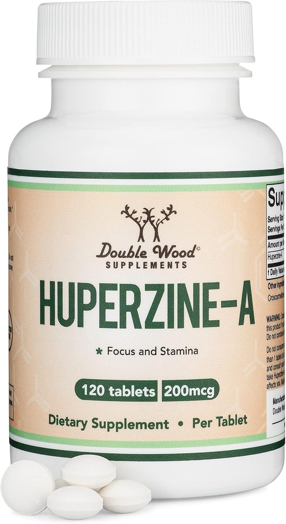 Huperzine A 200mcg (Third Party Tested) 120 Tablet, Acetylcholine (Acetylcholinesterase Inhibitor) - Destekler Memory and Focus by Double Wood