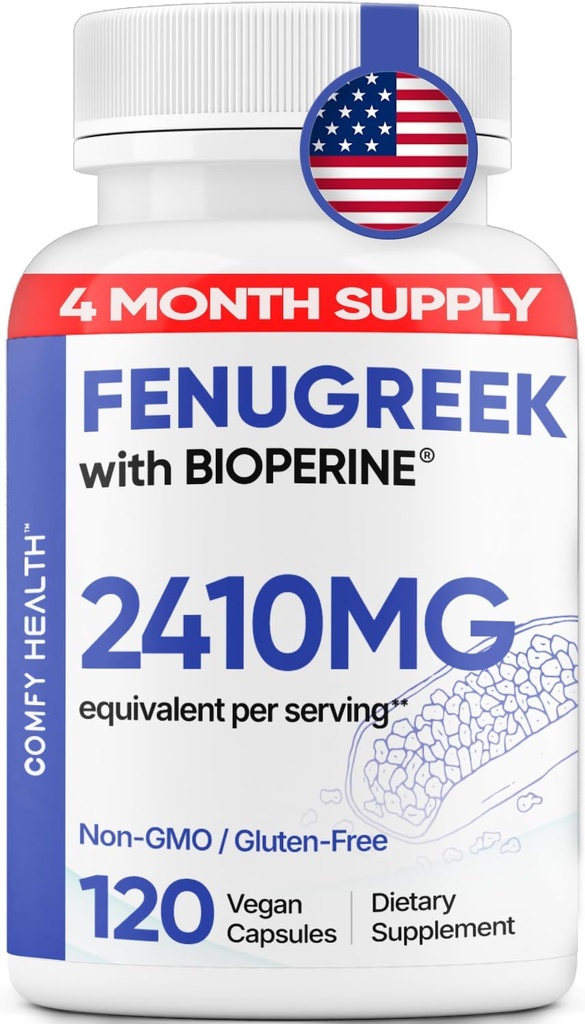 Fenugreek Capsules, 2410 mg Per Capsule, 120 Kont, Fenugreek Pills with Bioperine for Superior Abors, Non-GMO, Gluten Free Fenugreek Tohumlar Ekstralar Ekstralar, Fenogreco Capsulas