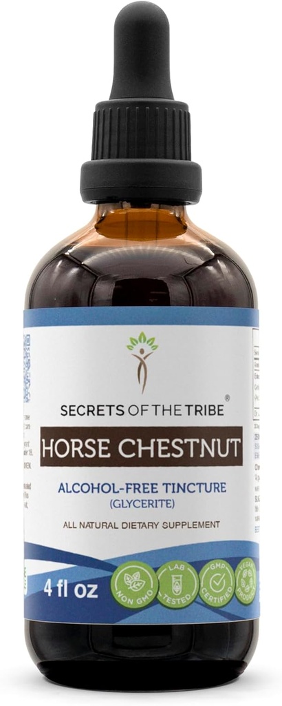 Secrets of the Tribe Horse Chestnut Tincture Alcohol-Free Liquid Extract, Horse Chestnut (Aesculus hippocastanum) Dried Nut (4 FL OZ)