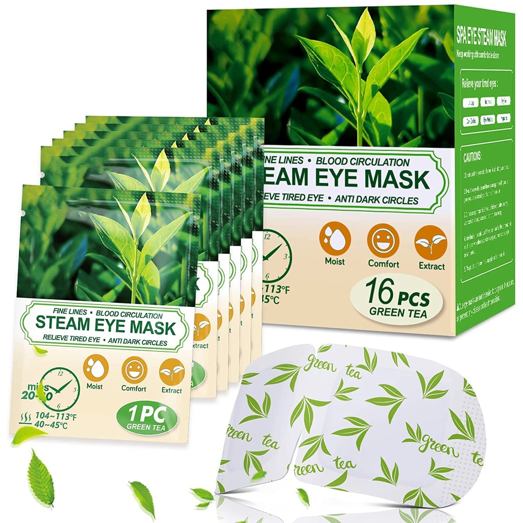 16 Packs Steam Göz Maskeleri Kuru Gözler için, Yeşil Çay Isınma Göz Maskesi, Relief Eye Fatigue & Puffy Eyes, Moist Isıtmalı Göz Maskesi, Single Travel Essentials & Relaxation Setleri