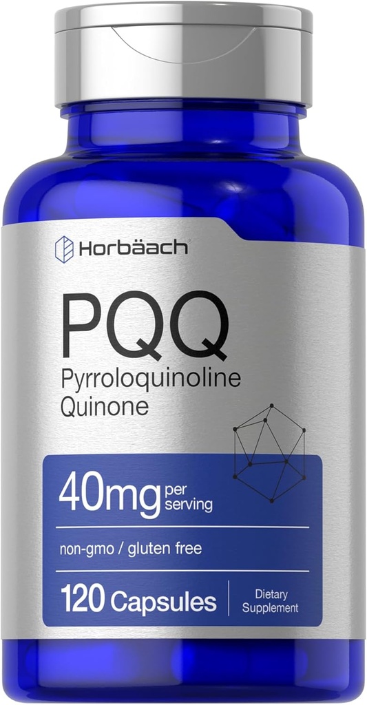Horbäach PQ Supplement 40 mg | 120 Capsules | En Güçlü | No-GMO ve Gluten Free Supplement | Pyrroloquinoline Quinone Disodium Saltoline Salt