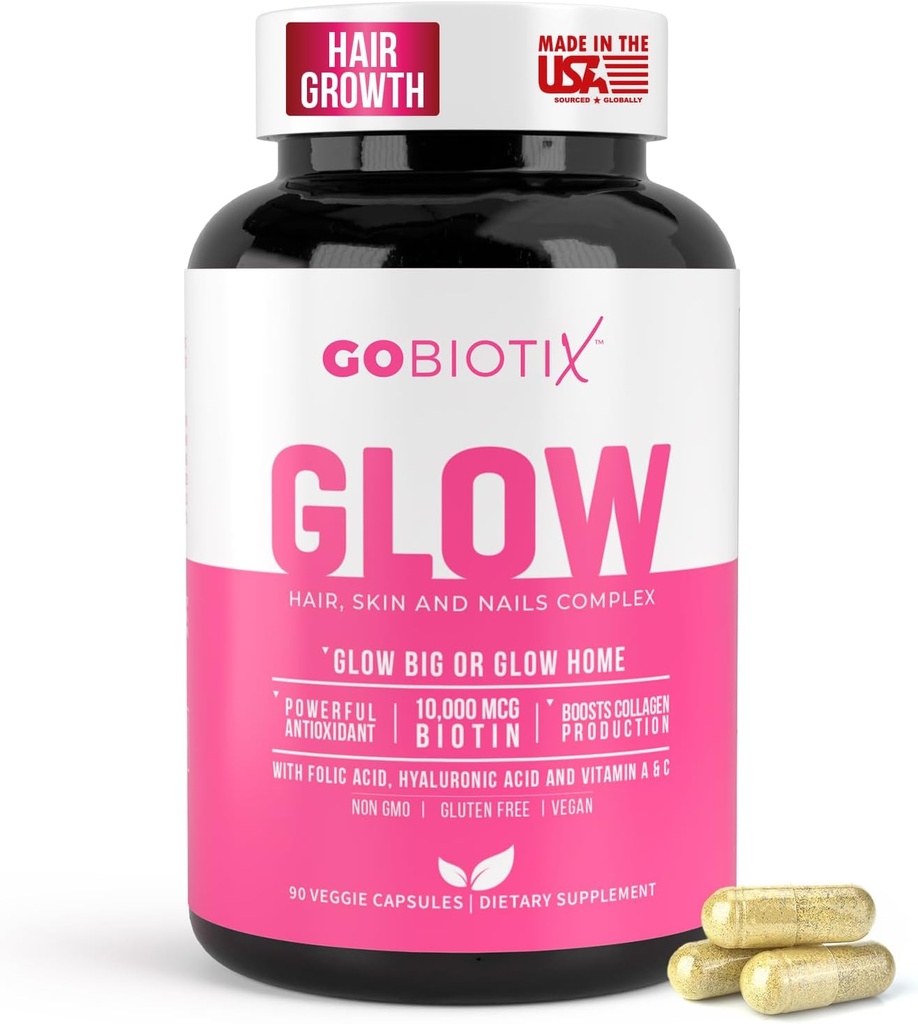 GOBIOTIX Hair Skin ve Nails Vitamin Supplement - 1000006 Biotin Pills With Hyaluronic Acid, Folate, Iron, Magnezyum, ve çinko - Collagen Production, Saç Büyüme - 30 Hizmet