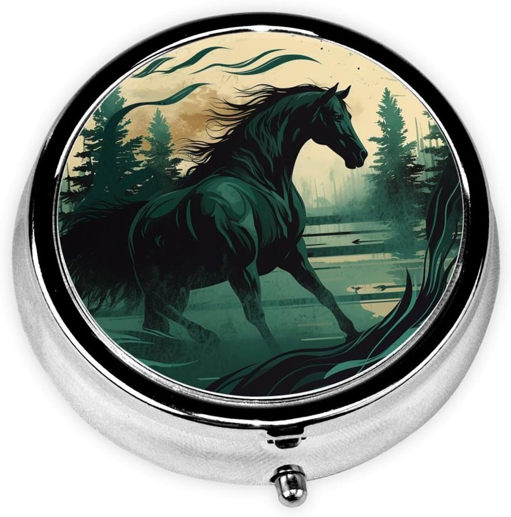 Yuvarlak Pill Box Sevimli Küçük Pill Case Purse Pocket Realistic Horse Picture Style Portatif Pill konteynerleri Vitaminler İlaç Balık Yağı ve Supplements