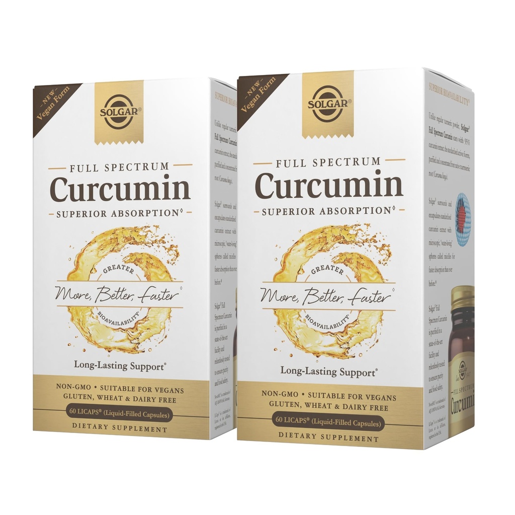 Solgar Full Spectrum Curcumin - 60 LiCaps, 2 - Üstün Abhidrasyon - Beyin, Ortak & Immune Health - Non-GMO, Vegan, Gluten Free, Dairy Free - 120 Toplam Hizmetler