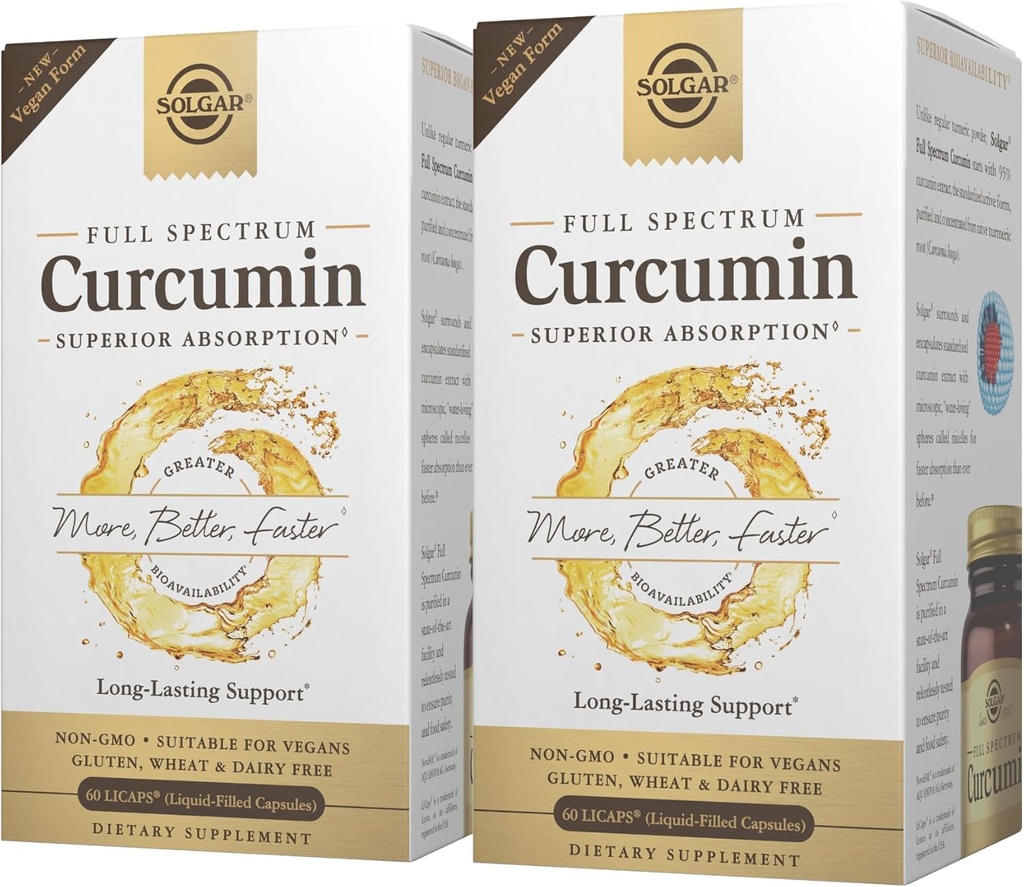 Solgar Full Spectrum Curcumin - 60 LiCaps, 2 - Üstün Abhidrasyon - Beyin, Ortak & Immune Health - Non-GMO, Vegan, Gluten Free, Dairy Free - 120 Toplam Hizmetler