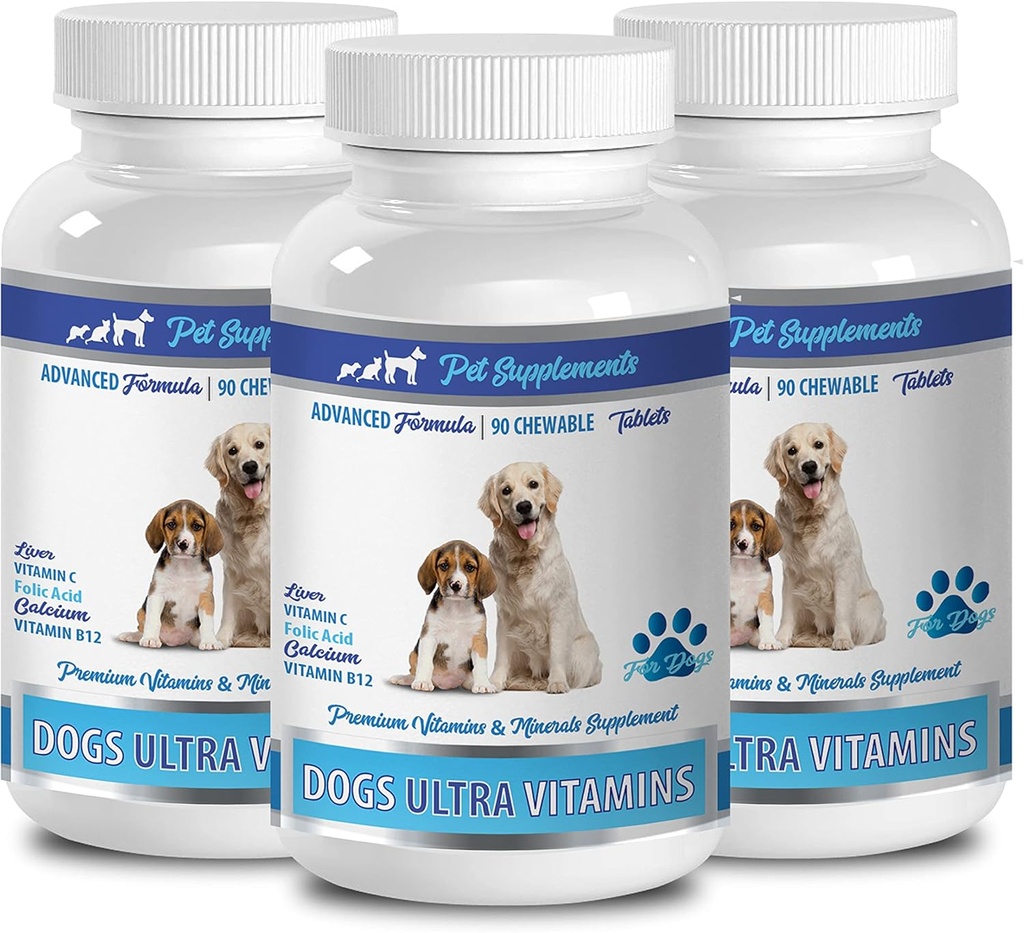 Dog Muscle Builder Supplements - Köpekler için Ultra Vitaminler - Chews - Güçlü Formula - Mineral Kompleksi - Köpekbalığı Chews - 270 Tedaviler (3 Şişeler)