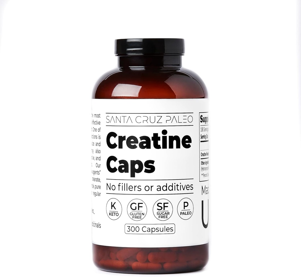 Santa Cruz Paleo Kretine Capsules, Destekler Kas Büyüme ve Enerji, Gluten Free, Keto, Sugar Free, Paleo, No Fillers veya Katkılar, Kretine Monohidrat Pills, 2500 mg, 100 Hizmet, 300 Capsules