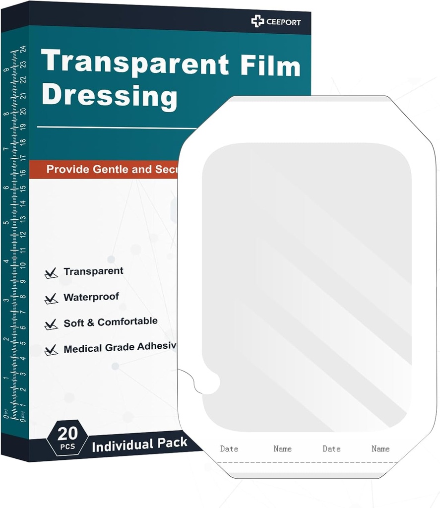 Διαφανής ταινία φόρεμα 6'' x 8'', 20 Πακέτες Αδιάβροχη ζώνη τραύματος αυτοκόλλητα επιθέματα, επιθέματα κάλυψης τραύματος για Post Surgical Shower, IV Shield, Tattoo Aftercare