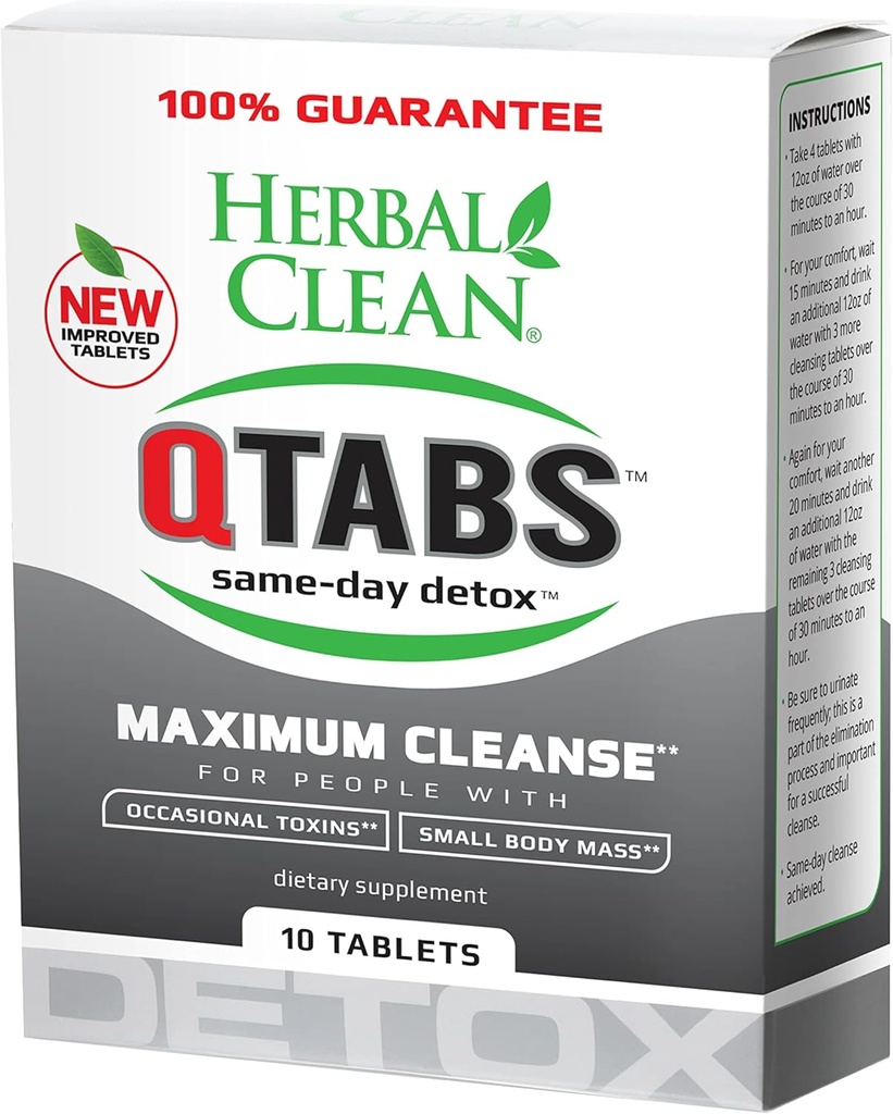 Herbal Clean - QTabs Same-Day Detox, Portre ve Discreet, 10 Tablet