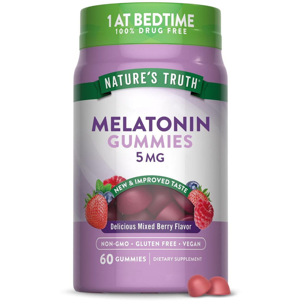 Nature's Truth Melatonin Gummies 5mg | 60 Count | Mixed Berry Flavor | Vegan, Non-GMO & Gluten Free Supplement