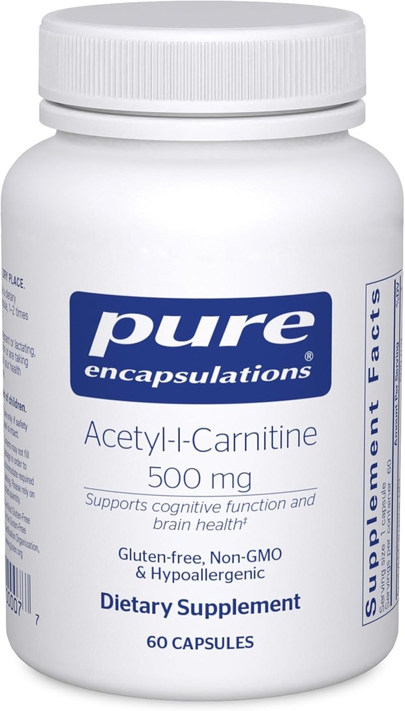 Καθαρές εγκοπές Acetyl-L-Carnitine 500 mg - Memory & Brain Supplement - Brain Support & Focus* - Χωρίς γλουτένη & χωρίς γλουτένη - 60 κάψουλες