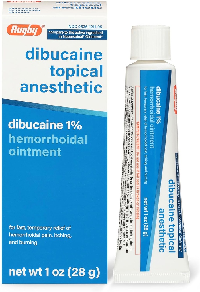 Rugby Dibucaine Topic Anesthetic 1% Αιμορροΐδη - Κρέμα ανακούφισης πόνου για φαγούρα και κάψιμο, Θεραπεία αιμορροΐδων, Anti Itch Cream 1 Oz (1 Pack)