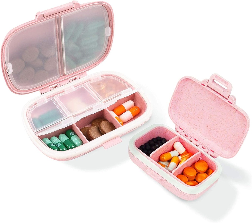 2 Pack Pill Case Organizer,Travel Pill Box with Label, Daily Medicine Organizer Case, Su Pocket Container Case, Portatif Pink Supplement Case Medicine Konteyner Compact for Vitamin Vitamin For Vitamin