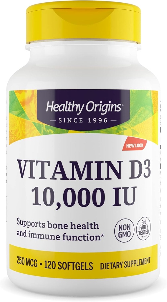 Sağlıklı Origins Vitamin D3 10.000 IU (Non-GMO, High Potency, Bone Support, Immune Support, Gluten Free), 120 Softgels