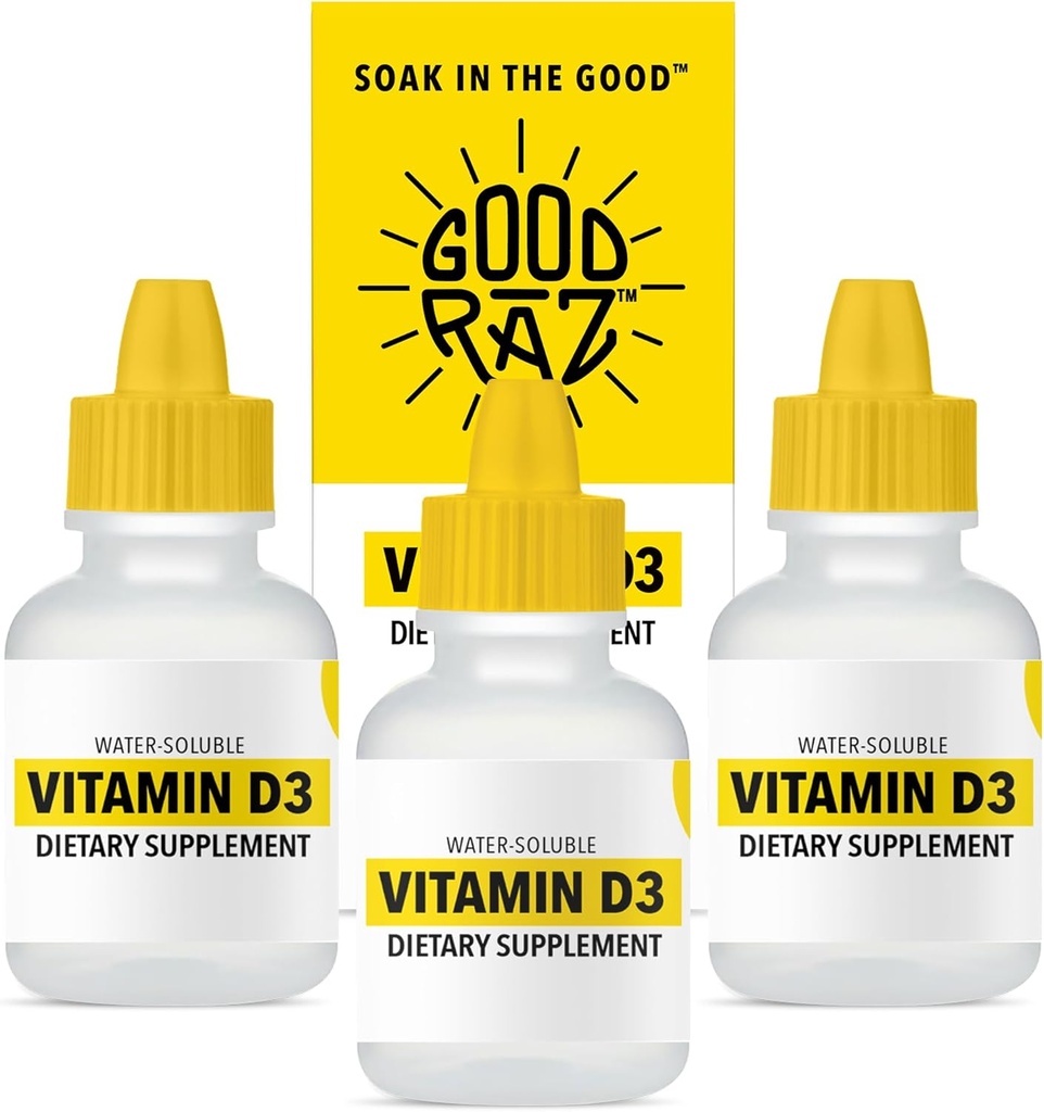 D Drops Yetişkin - Su-plastik Sıvı D3 Drops - Potent Vitamin D Liquid Drops - No Stir, Non-GMO, Kosher - D3 Sıvı İçe Ekle, Flavorless - 12Month Supply (3)