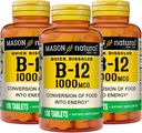 MASON NATURAL B,12 1000 mcg Quick Dissolve, 300 Günlük Gıdaların Enerjiye Dönüştürmesi (3 Pack)