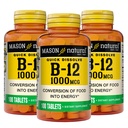 MASON NATURAL B,12 1000 mcg Quick Dissolve, 300 Günlük Gıdaların Enerjiye Dönüştürmesi (3 Pack)