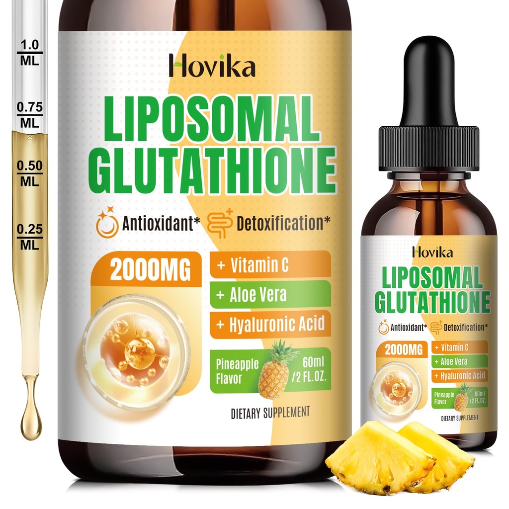 Liposomal Glutathione Supplement 2000 mg, Sıvı Glutathione Drops with Vitamin C, Master Antioksis for Immune System, Aging Defense, Skin Health, Liver Detox - Superior Abxia, Pineapple 2 Fl Oz