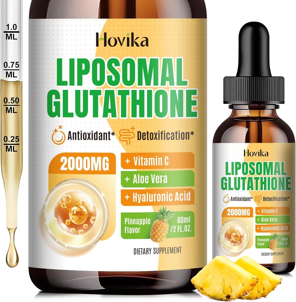 Liposomal Glutathionone Supplement 2000mg, Liquid Glutathionone Drops with Vitamin C, Master Αντιοξειδωτικά για το ανοσοποιητικό σύστημα, Γήρανση Άμυνα, Υγεία του δέρματος, Ηπατικό Detox - Superior Απορρόφηση, Ανανά 2 Fl Oz