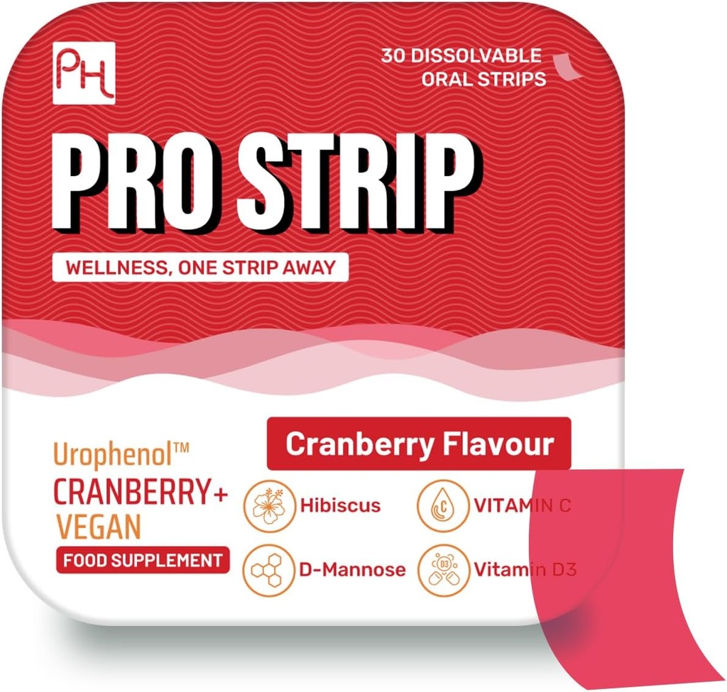 PROSTRIP® Cranberry+ UroolTM 36 mg Proanthocyanidins (PACs) - D-Mannose, Organik Hibiscus, Vitamin D3, B6 & C - 30 Oral Vegans - Su İhtiyaç Yok - Prowise Health