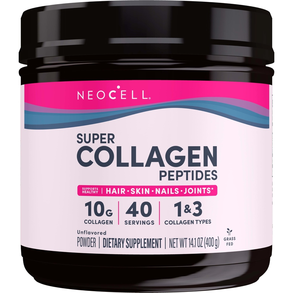 NeoCell Super Collagen., hizmet başına 10g Collagen., Gluten Free, Keto Friendly, Non-GMO, Grass Fed, Sağlıklı Saç, Skin, Nails ve Ortaklar, Unflavored Toz, 14.1 oz., 1 Canister
