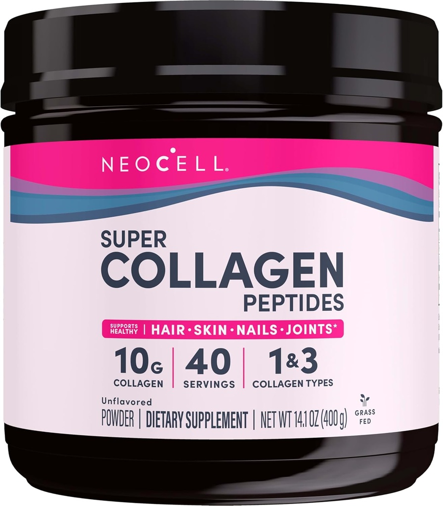 NeoCell Super Collagen., hizmet başına 10g Collagen., Gluten Free, Keto Friendly, Non-GMO, Grass Fed, Sağlıklı Saç, Skin, Nails ve Ortaklar, Unflavored Toz, 14.1 oz., 1 Canister