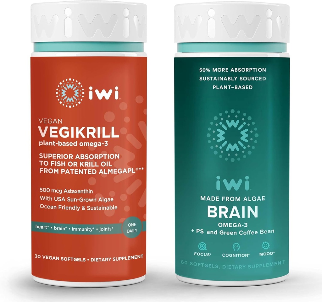 iwi Life Vegikrill & Brain Omega-3 Sche, 30 Hizmet, Vegan Plant-Based Algae Omega 3 ile EPA + DHA, Krill & Fish Oil Alternative, No Fishy Aftertaste