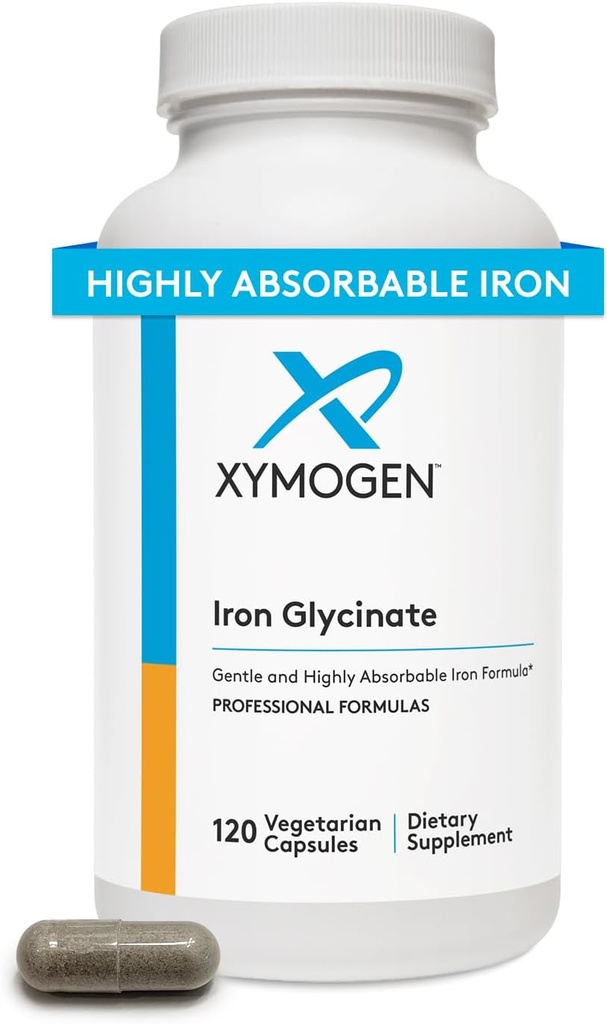 XYMOGEN Συμπλήρωμα Γλυκανικών Σιδήρου – Πατενταρισμένη βιταμίνη διγλυκίνης σιδήρου - Σχεδιασμένο για Υψηλή Απορρόφηση – Υποστηρίζει Επίπεδα Αιμοσφαιρίνης & Φερριτίνης – Απαλό για την πέψη (120 κάψουλες)