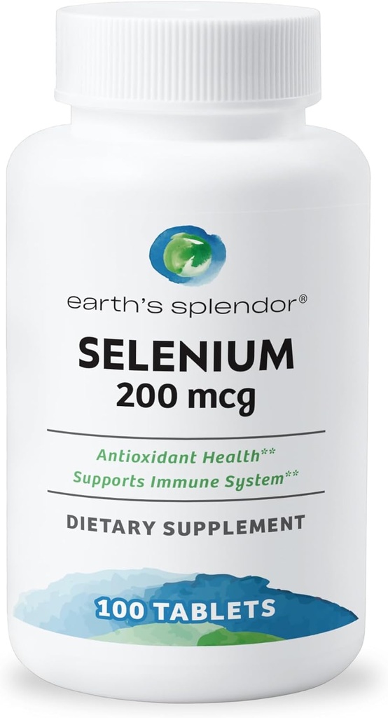 Earth's Splendor Selenium 200 mcg Supplement for Men & Women, Support Antioxidant Health and Immune System (100 Tablets, 3+ Month Supply)